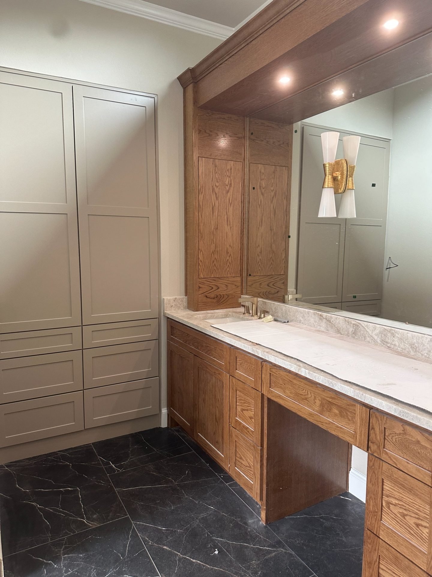 Mixed finish bathroom vanity