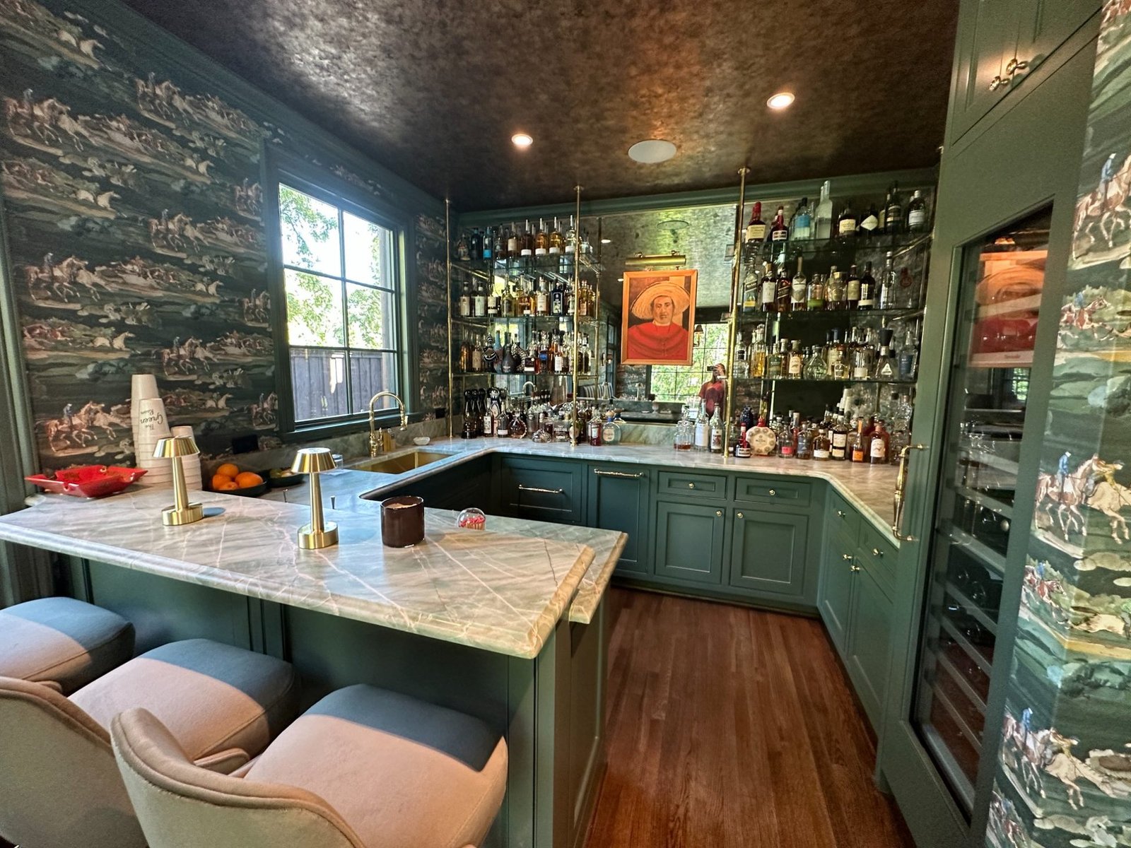 Custom green wet bar